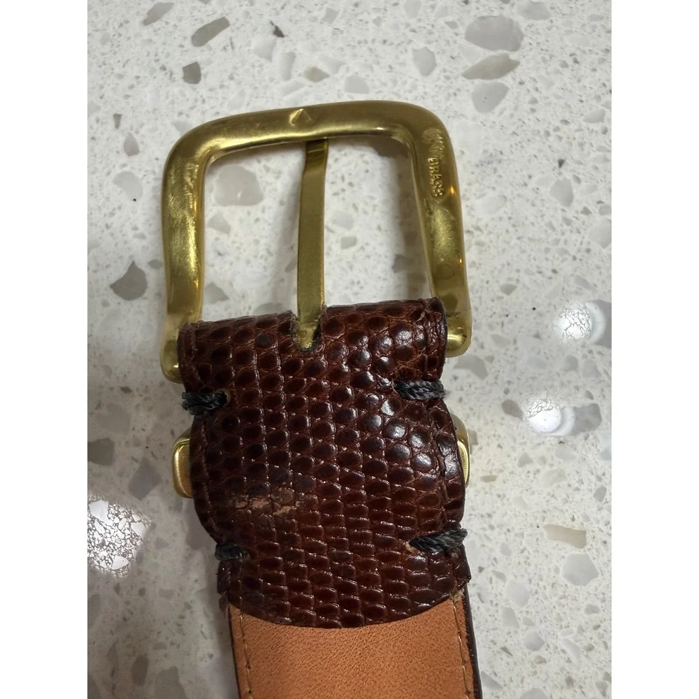 Jos. A. Bank Belt Brown EUC Lizard Embossed Brass Buckle Sz 40
